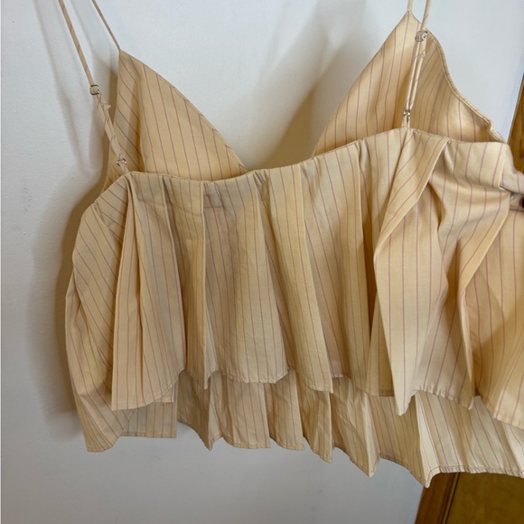 NWT Zara Striped Print Pleated Cropped Peplum Babydoll Cami Top - Picture 5 of 8